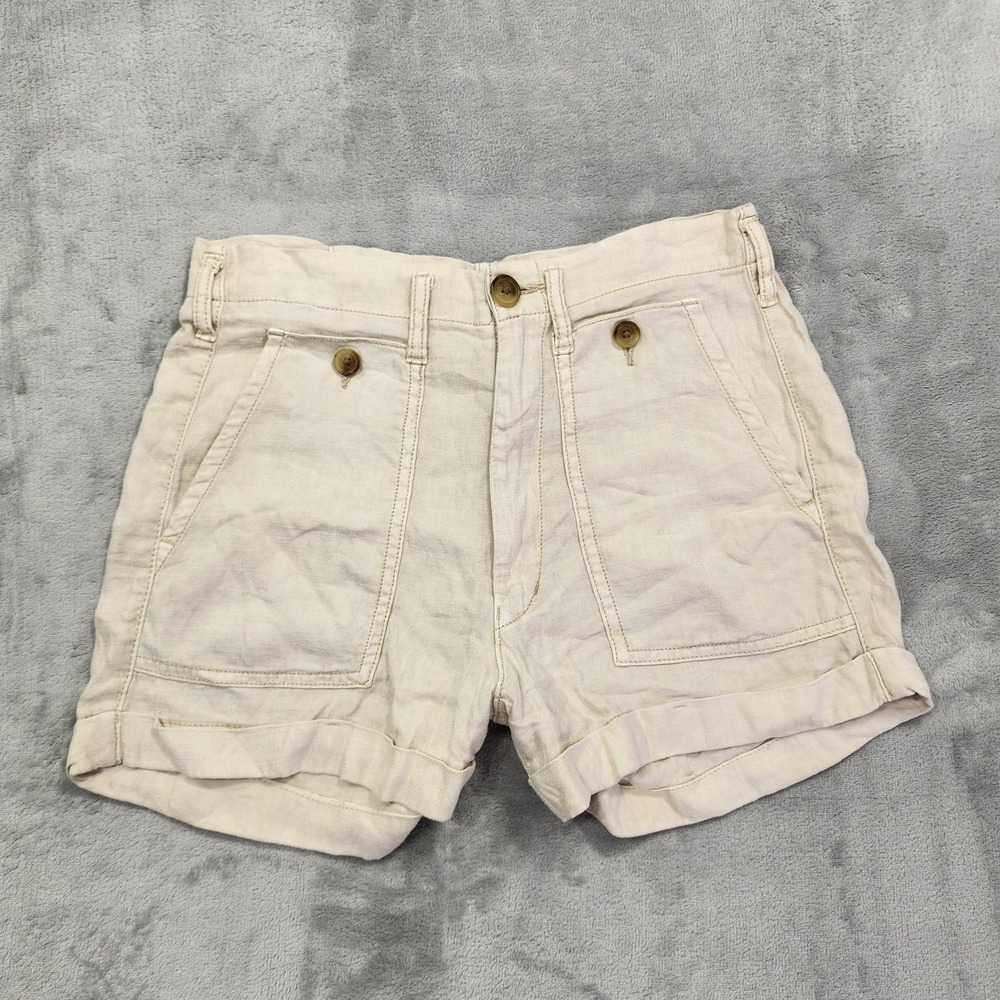 American Eagle Shorts Womens 6 Beige Utility Linen Cuffed Pockets‎ Casual Summer